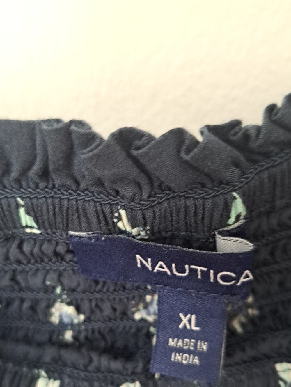 Nautica Navy Floral Smocked Peasant Blouse - Picture 2 of 2